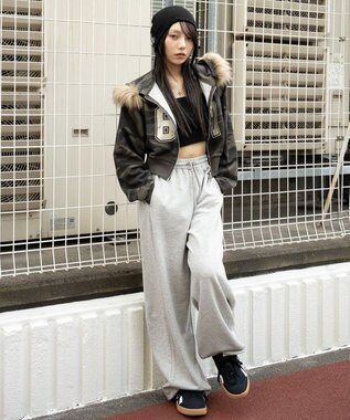 WEGO ファーフードショートZIPパーカー 柄1