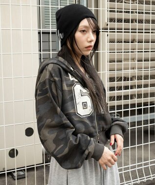 WEGO ファーフードショートZIPパーカー 柄1