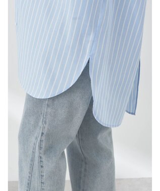 earth music&ecology バンドカラーストライプシャツ Sax