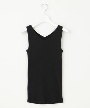 自由区 L 【洗える】リブタンクトップ ブラック系