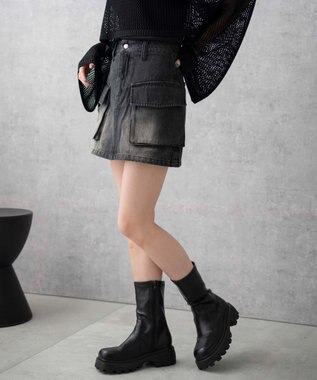 WEGO ヴィンテージウォッシュデニムカーゴミニスカート ブラック