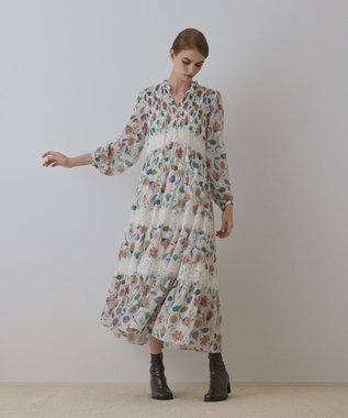 GRACE CONTINENTAL サラサプリントティアードワンピース キナリ