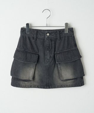 WEGO ヴィンテージウォッシュデニムカーゴミニスカート ブラック