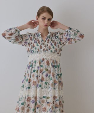 GRACE CONTINENTAL サラサプリントティアードワンピース キナリ