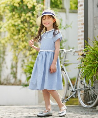 組曲 KIDS 【150-160㎝】サッカーストライプ ワンピース サックスブルー