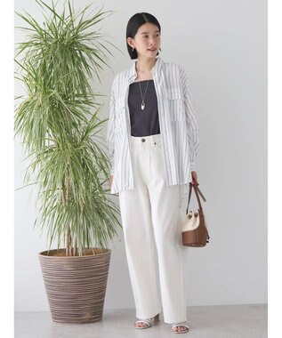 AMERICAN HOLIC 接触冷感Ｗポケット袖タックシャツチュニック Stripe