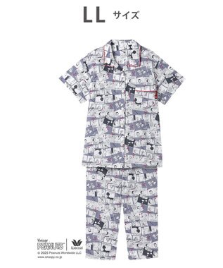 WACOAL ワコール_リラックス＆スリープ パジャマ 5分袖 半袖 8分丈 綿100%(本体) PEANUTS スヌーピー レディース FDT157 /ワコール グレー