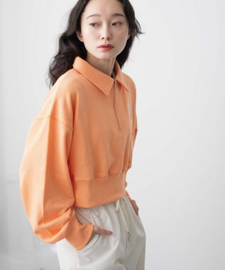 WEGO ハーフZIP襟付きショートスウェット ライトオレンジ