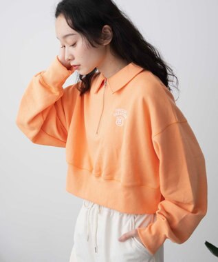 WEGO ハーフZIP襟付きショートスウェット ライトオレンジ