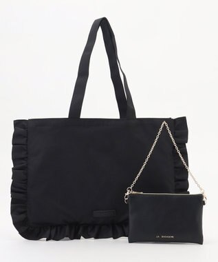 LA BAGAGERIE LA BAGAGERIE×chiyo ポーチ付きフリルエコバッグ ブラック