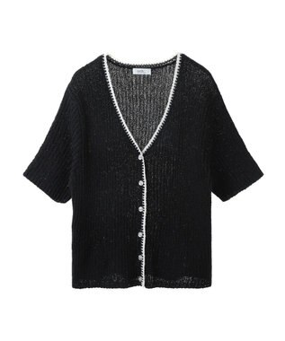 earth music&ecology バイカラーＶネックカーディガン Black