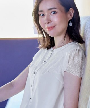 Tiaclasse L 【洗える】フレンチスリーブレースブラウス オフホワイト