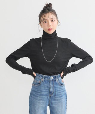 earth music&ecology リブタートルネックプルオーバー Black