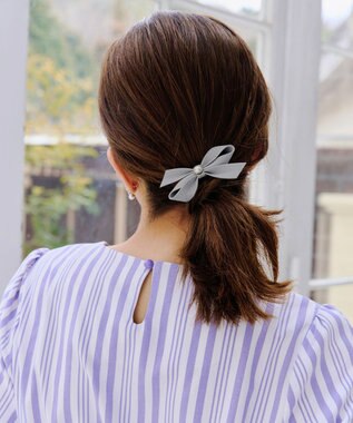 Tiaclasse 【2TYPE/ゴム＆クリップ】レザーリボンヘアアクセサリー ゴム：グレー