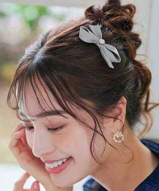 Tiaclasse 【2TYPE/ゴム＆クリップ】レザーリボンヘアアクセサリー クリップ：グレー