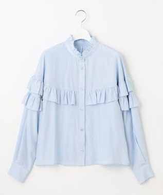 Feroux 【洗える】フリル ブラウス スカイブルー系