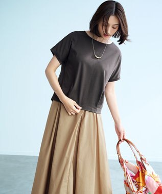 23区 【洗える】ナイロンコットンポプリン タック スカート キャメル系