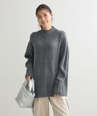 Green Parks 洗えるモックネックニットプルオーバー Gray Mixture