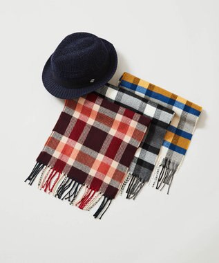 JOSEPH ABBOUD 【フランス製】マルチカラーチェック ストール オレンジ系4