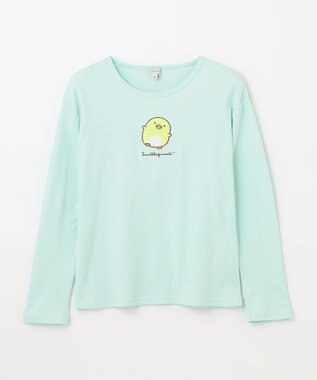 ANY KIDS 【すみっコぐらし】サガラ刺繍 長袖 Tシャツ エメラルドグリーン×ぺんぎん？