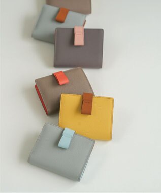 Atelier nuu 日本製 本革 バイカラーnoble 二つ折れウォレット new!グレー×サクラピンク