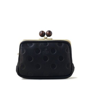 FOLNA RD ドット型押し ウッドボールがま口財布 マルチポーチ ブラック