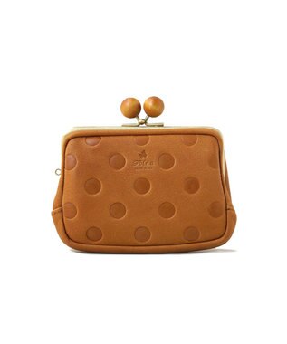 FOLNA RD ドット型押し ウッドボールがま口財布 マルチポーチ キャメル