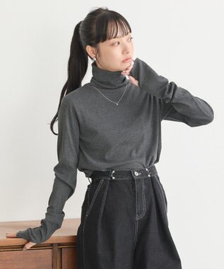 earth music&ecology リブタートルネックプルオーバー Gray