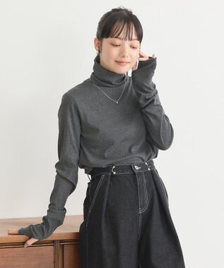 earth music&ecology リブタートルネックプルオーバー Gray