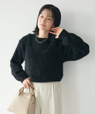 CRAFT STANDARD BOUTIQUE 洗える/ビスチェ付きシャギーニットプルオーバー Black