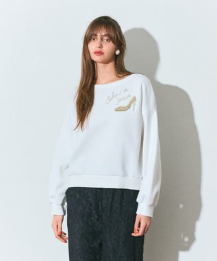 GRACE CONTINENTAL モチーフ刺繍スウェットトップ ホワイト