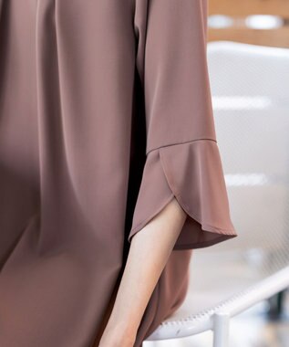 Tiaclasse 【洗える】花びらスリーブチュニックブラウス モカブラック