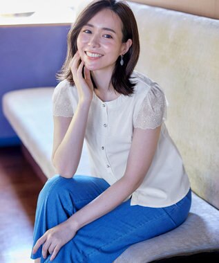 Tiaclasse L 【洗える】フレンチスリーブレースブラウス オフホワイト