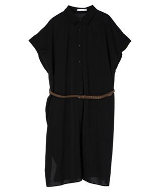 Green Parks ＳＥＴ２点　合皮ベルト＋ミディシャツワンピース Black