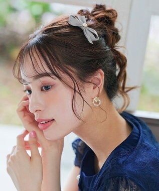 Tiaclasse 【2TYPE/ゴム＆クリップ】レザーリボンヘアアクセサリー クリップ：グレー