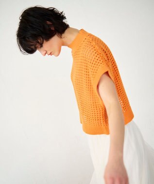 GRACE CONTINENTAL メッシュルーズニットトップ オレンジ