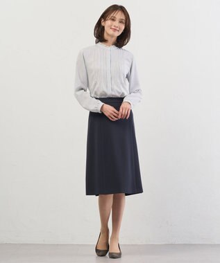 J.PRESS LADIES ソフトジョーゼット ストライプ プリント ブラウス ネイビーストライプ系
