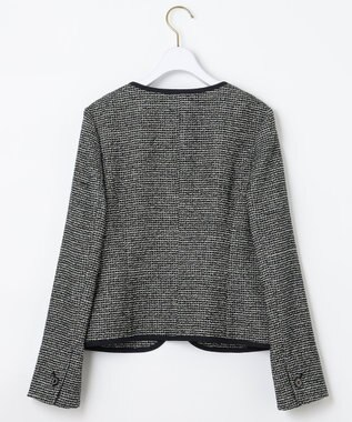 ANY SIS シャイニーストレッチツイード ノーカラージャケット シャンブレーネイビー