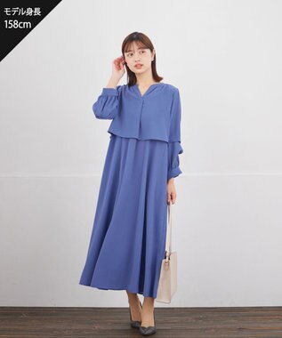 Tiaclasse つまみタック袖ワンピース ブルー