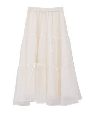 earth music&ecology リボンチュールティアードスカート Ivory