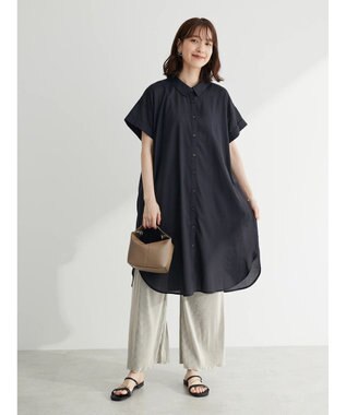 Green Parks ミディ丈半袖シャツワンピース Black