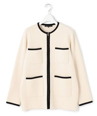 23区 L 【洗える】ミニブークレニット バイカラー ジャケット アイボリー×ブラック