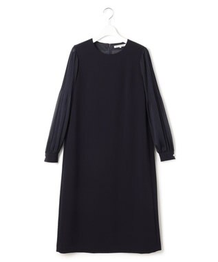 23区 【セットアップ対応】トリアセダブルジョーゼット シフォンスリーブ ワンピース ネイビー系