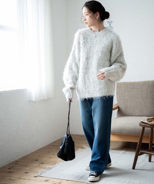 WEGO ブラッシュニットBIGプルオーバー ライトグレー