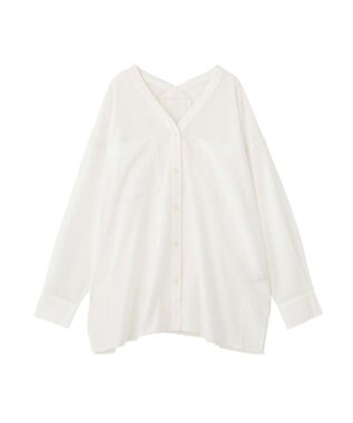 Green Parks 綿麻混Ｖネックオーバーサイズシャツ Off White