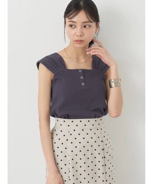 earth music&ecology リブフレンチタンクトップ Charcoal Gray