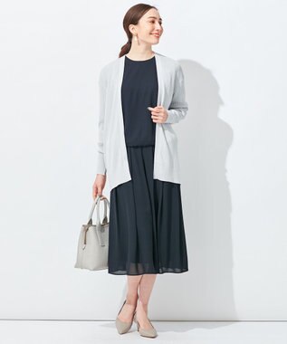 自由区 【洗える】ハイツイストコットンアセテート ニットカーディガン ライトグレー系