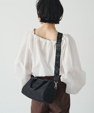 russet ナイロンラフィアミニボストンバッグ《かごバッグ》(CE-1715) Black