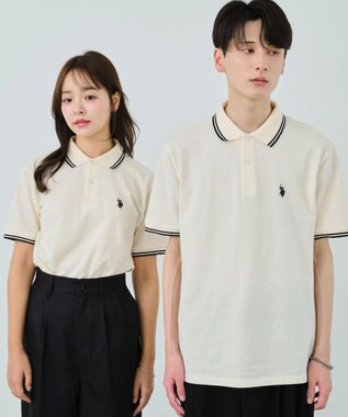 WEGO 【ユニセックス着用ITEM/SMLサイズ展開】別注USPOLOラインポロシャツ ホワイトアイボリー