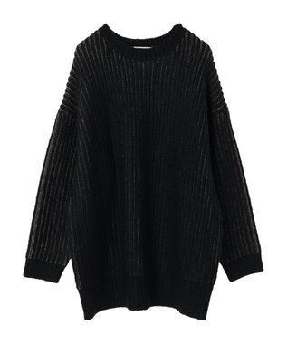 AMERICAN HOLIC バイカラー片畦ニットチュニック Black